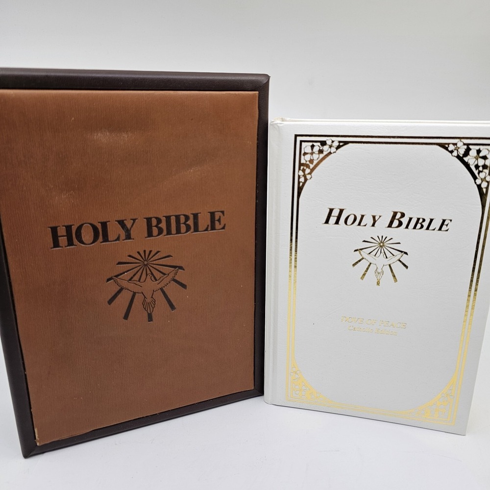 Holy Bible Dove of Peace King James Edition White Bible With Wooden Box.